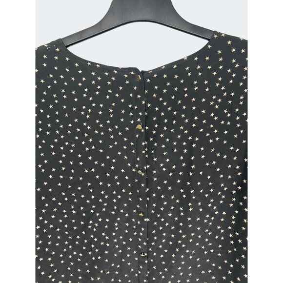 Madewell Black Star Scatter Silk V-Neck Button-Back Long Sleeve Dress Size Large - Picture 10 of 16